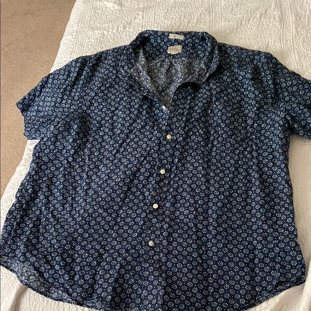 J. Crew Blue Casual Button Down Shirt with Geometric Pattern